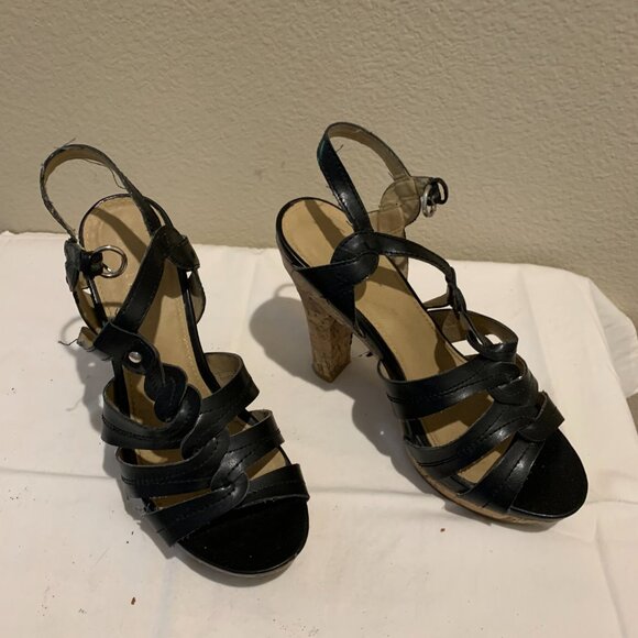 Black Cork High Heel Sandals 6 1/2 - Picture 2 of 6